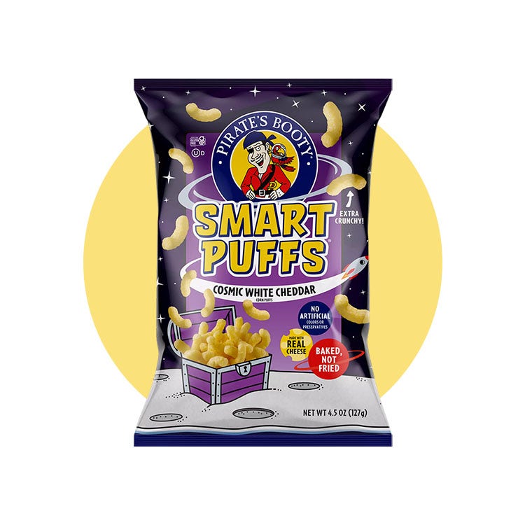 small bag of pirates booty smart puffs cosmic white cheddar corn puffs