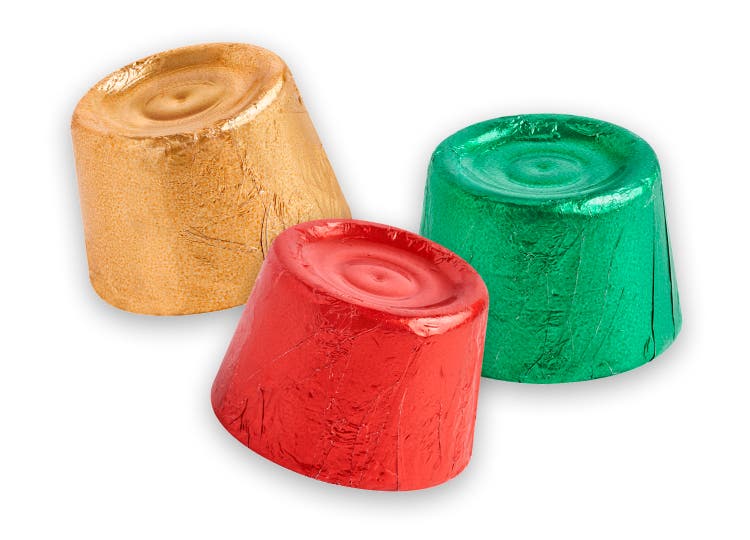 set of red, green, and gold foil rolo candies