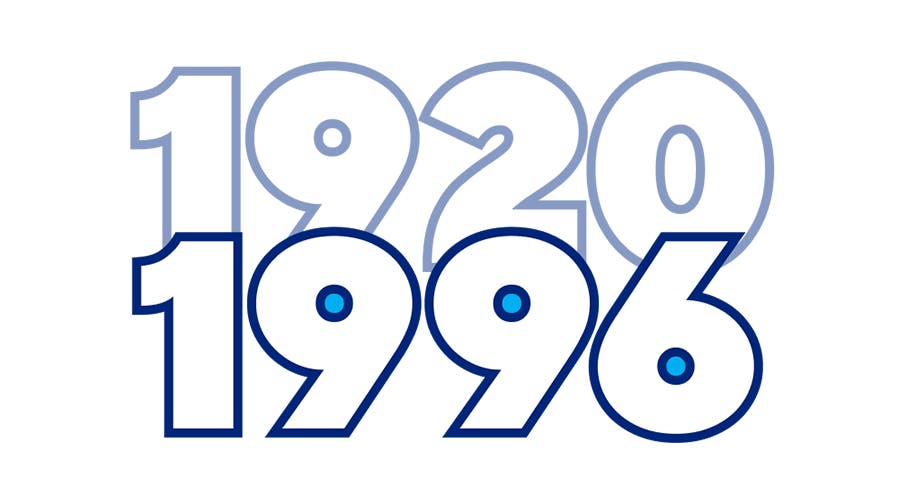 illustration of the years 1920 and 1996 using zero brand colors