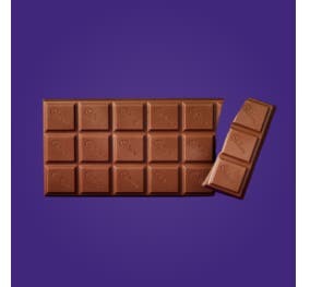 unwrapped Cadbury chocolate bar with 3 squares broken off