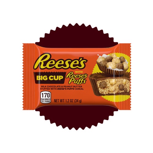 pack of reeses big cup with reeses puffs cereal milk chocolate peanut butter cup