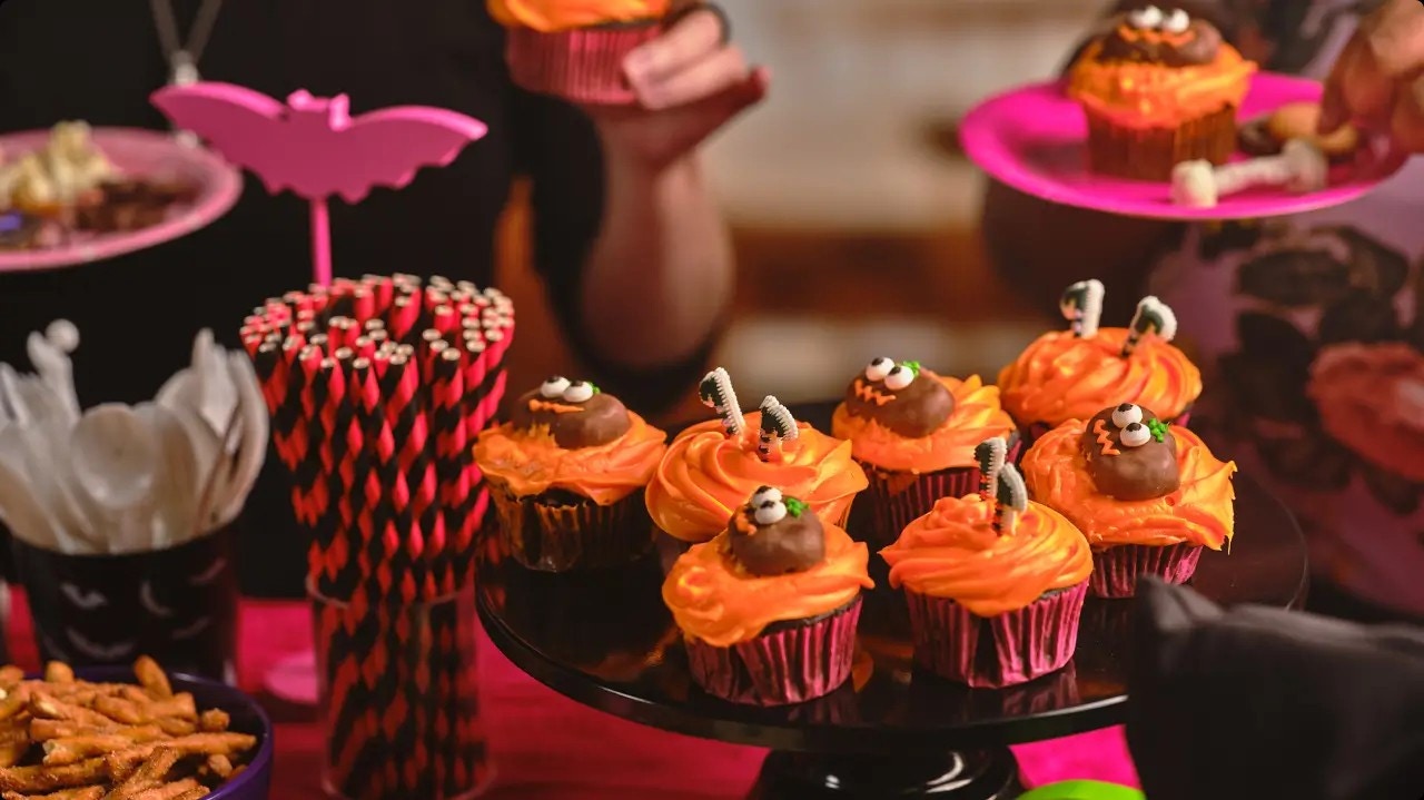 halloween themed cupcakes with orange icing