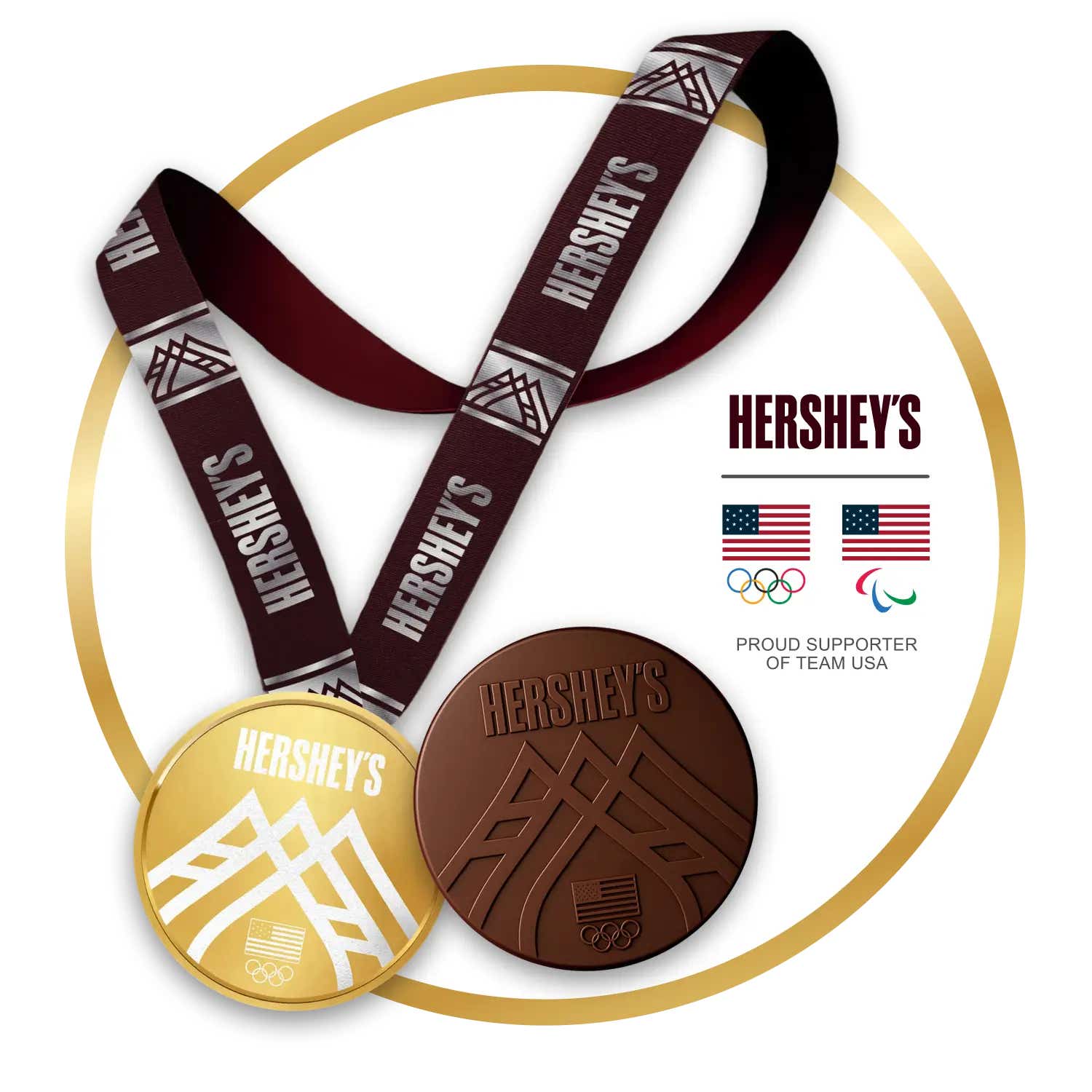 pair of wrapped and unwrapped hersheys chocolate medals