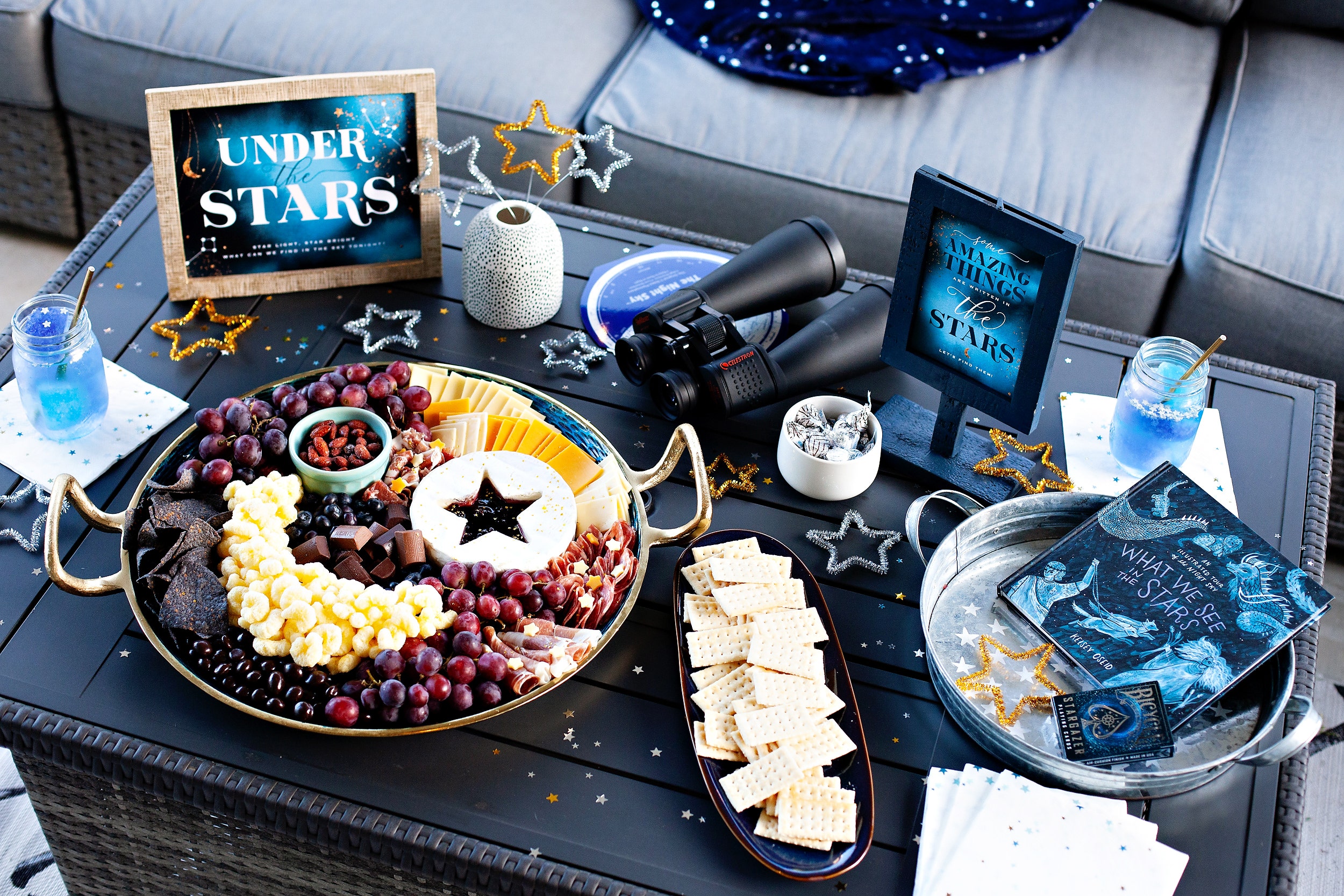 stargazing table snack tray set up