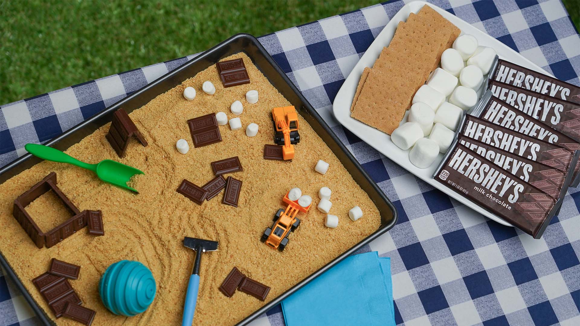 sensory bin activity made with smores ingredients