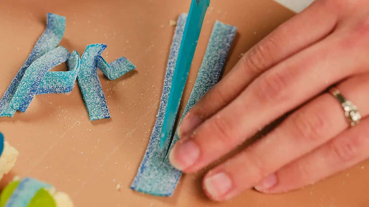 sour strips cut in half