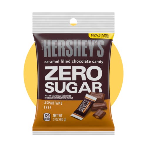 bag of hersheys zero sugar caramel filled chocolate candy bars