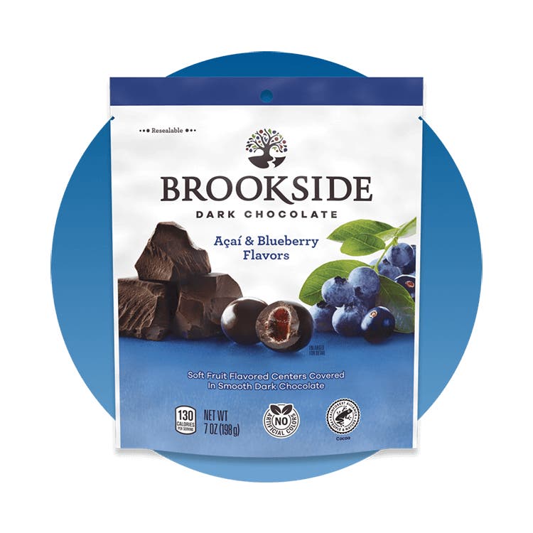 bag of brookside dark chocolate acai and blueberry flavors candy