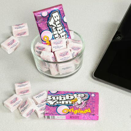 Bubble Yum gum inside dish on counter