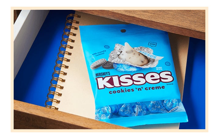 cookies n creme kisses in a desk drawer