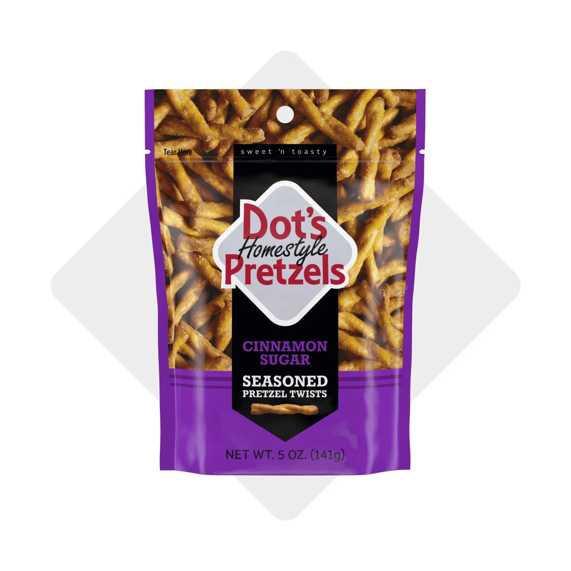 small bag of dots homestyle pretzels cinnamon sugar seasoned pretzel twists