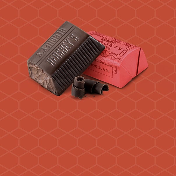 unwrapped dark chocolate nuggets on patterned background