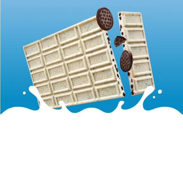 hersheys cookies n creme candy bar broken up into bite size pieces