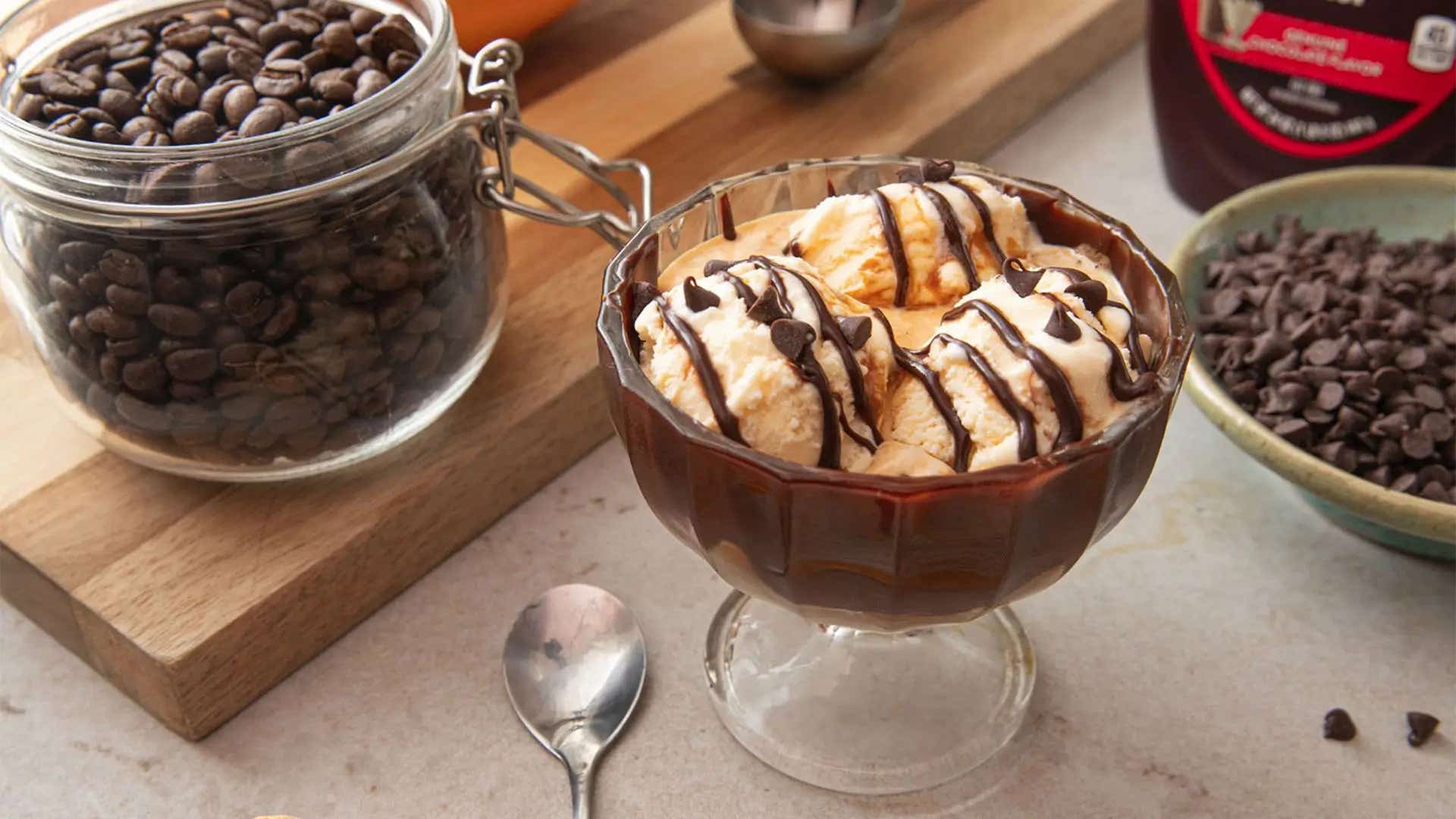 hersheys chocolate affogato sundae ready to serve