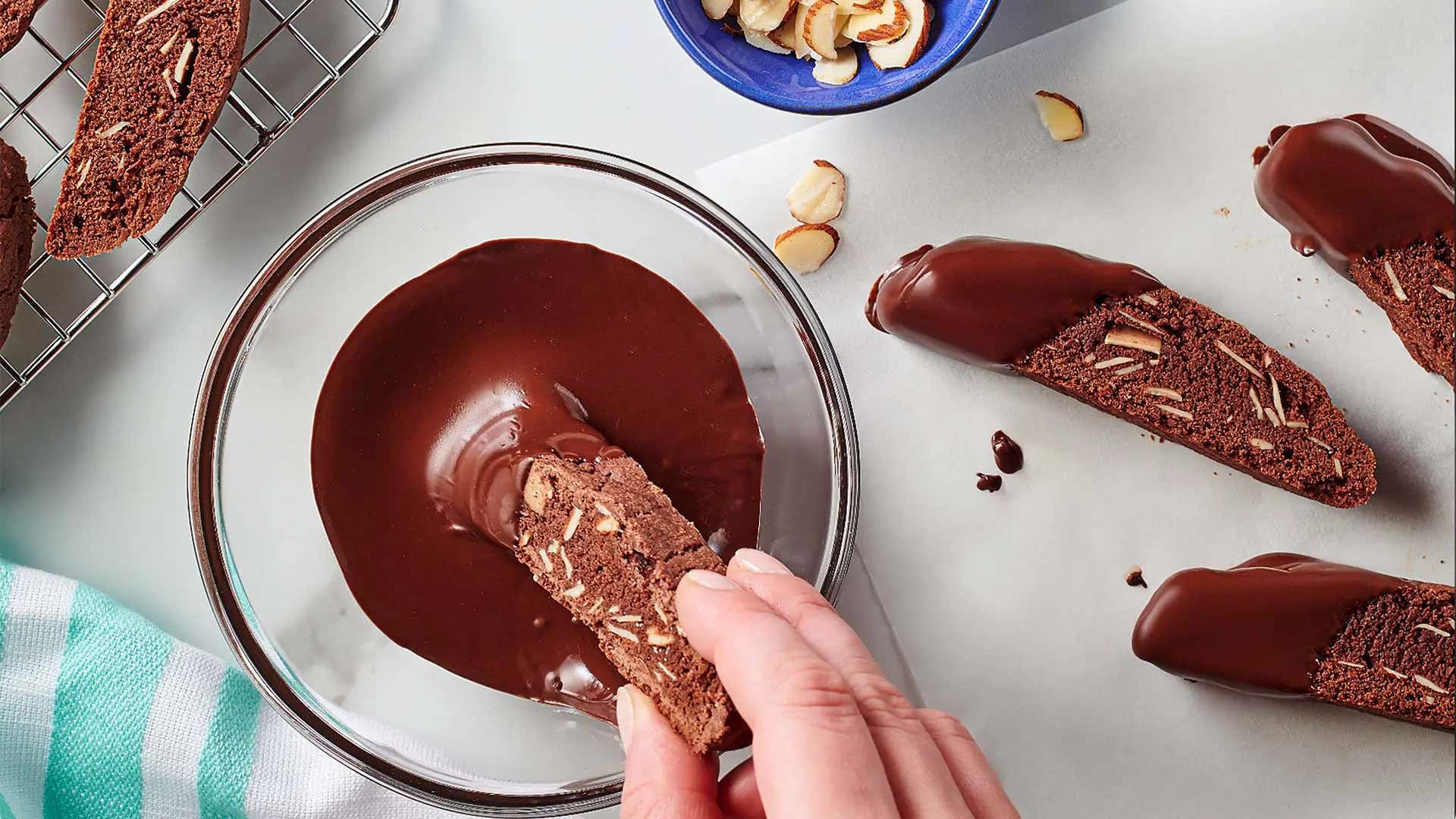 hersheys chocolate almond biscottis ready to serve