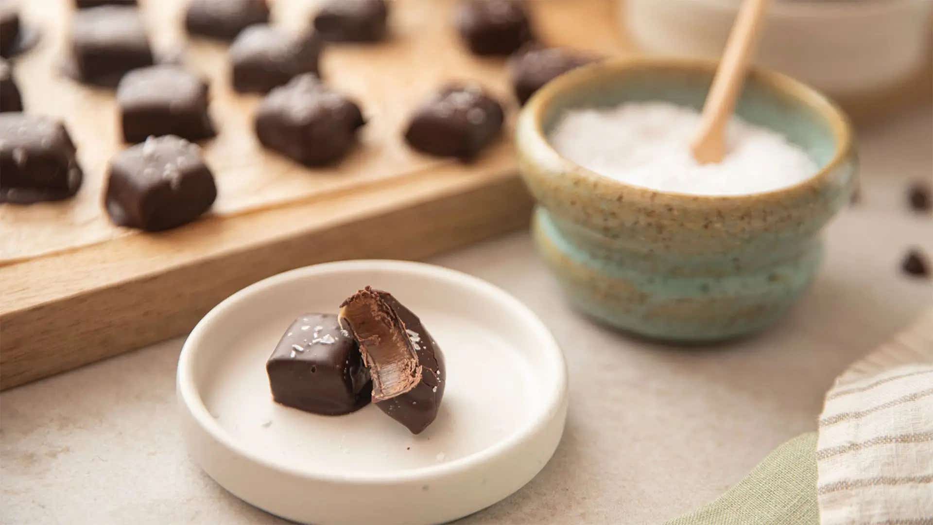 hersheys dark chocolate salted caramels ready to serve