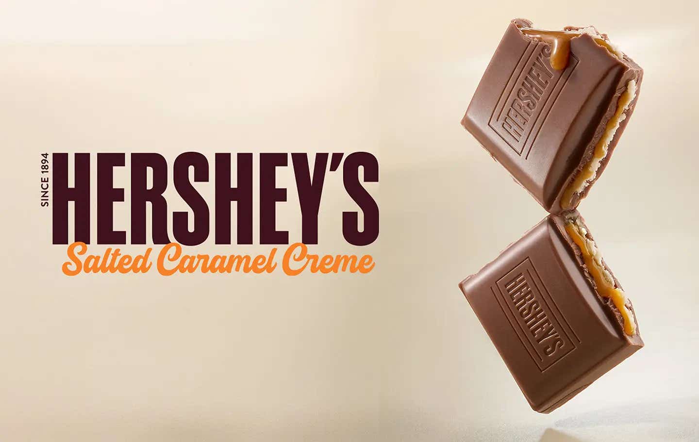 pair of hersheys salted caramel creme bar pieces ready to serve