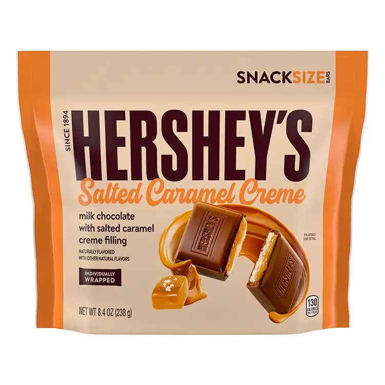 bag of HERSHEY'S Salted Caramel Creme Snack Size Candy Bars