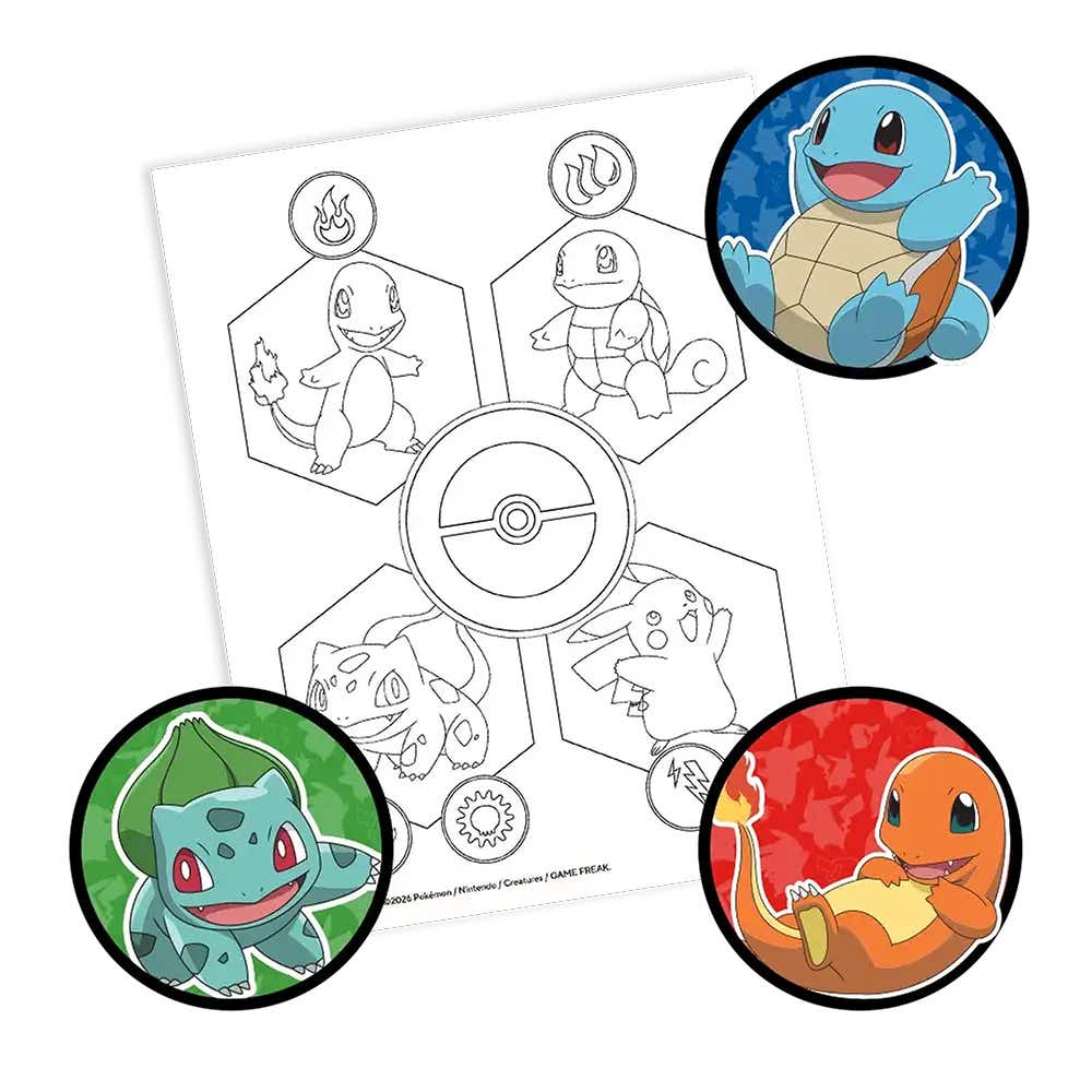 pokemon themed coloring page featuring characters, shapes, and symbols