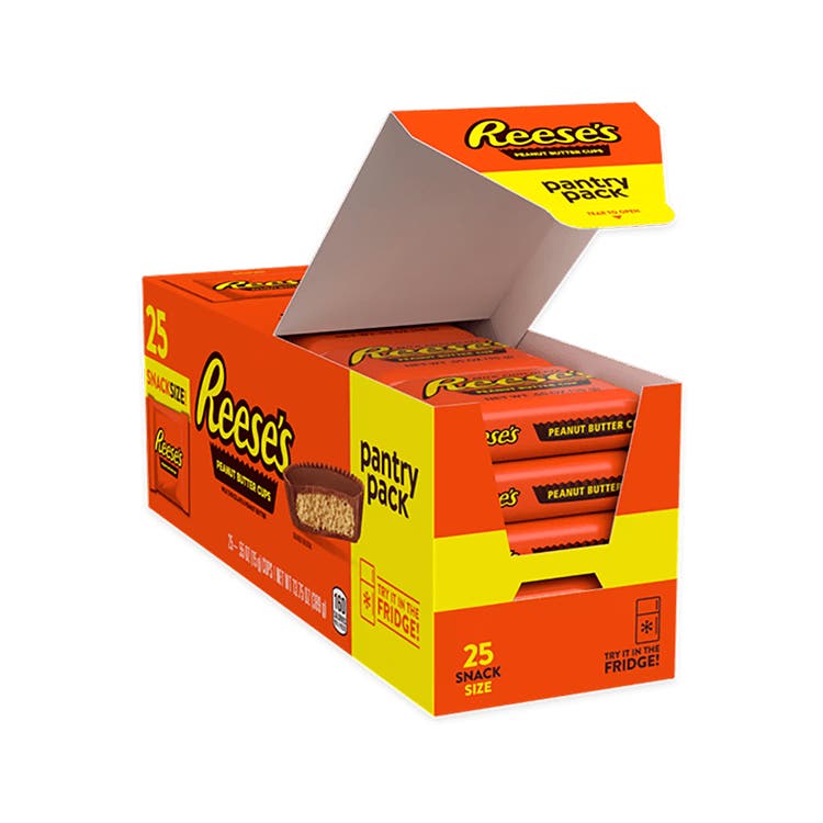opened box of reeses milk chocolate snack size peanut butter cups