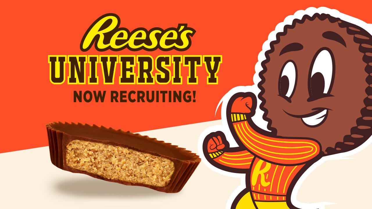 reeses university fall football promotion featuring the fighting cuppies mascot