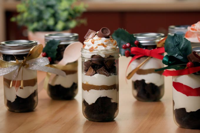 holiday themed rolo trifle jars
