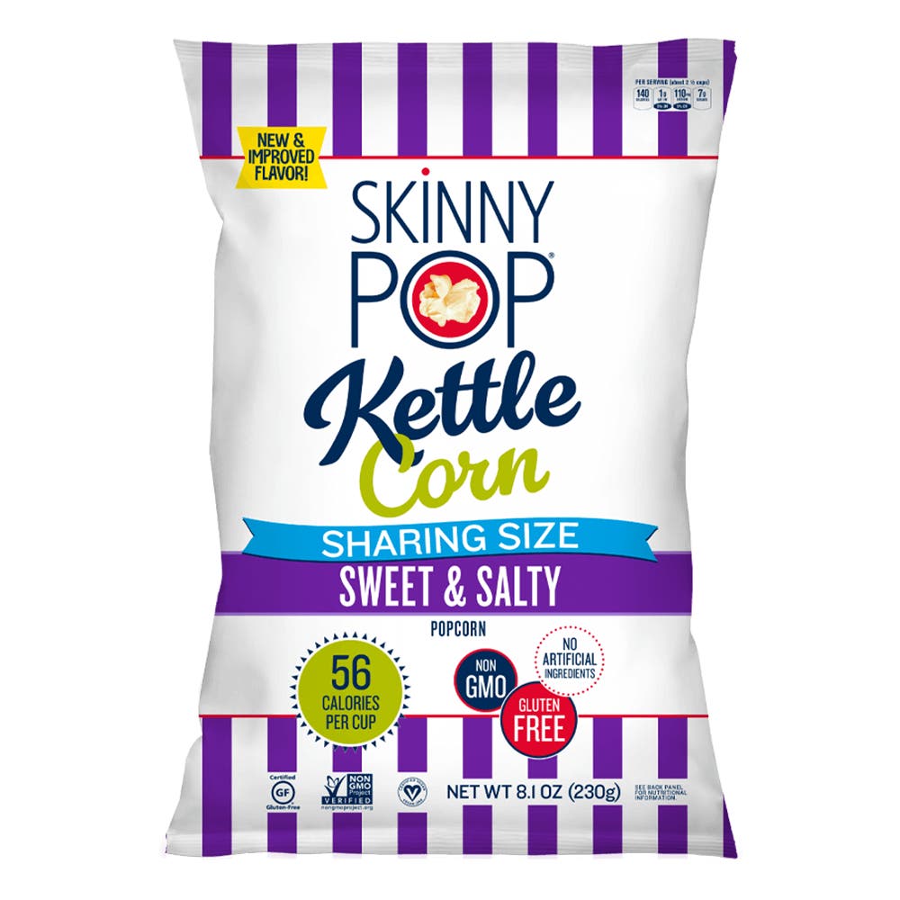SKINNYPOP Sweet & Salty Kettle Corn, 8.1 oz bag - Front of Package