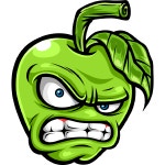 Green apple character with an angry expression