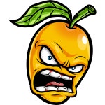 Tropical mango character with an angry expression
