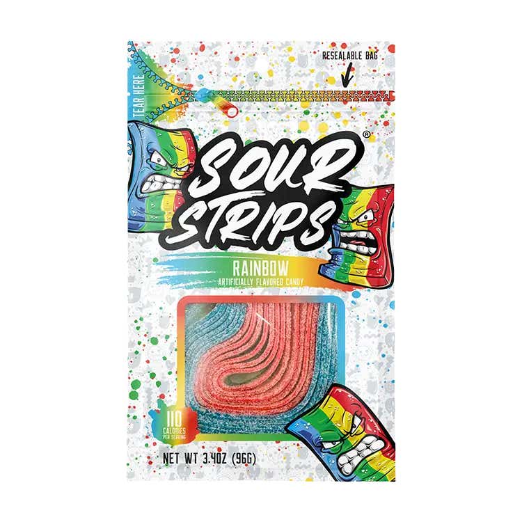 bag of sour strips rainbow flavored chewy candy