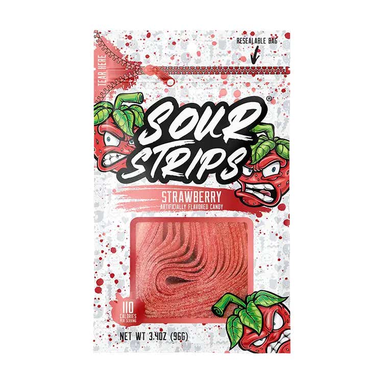 bag of sour strips strawberry flavored chewy candy