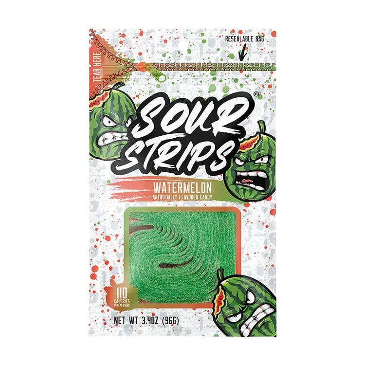 bag of sour strips watermelon flavored chewy candy