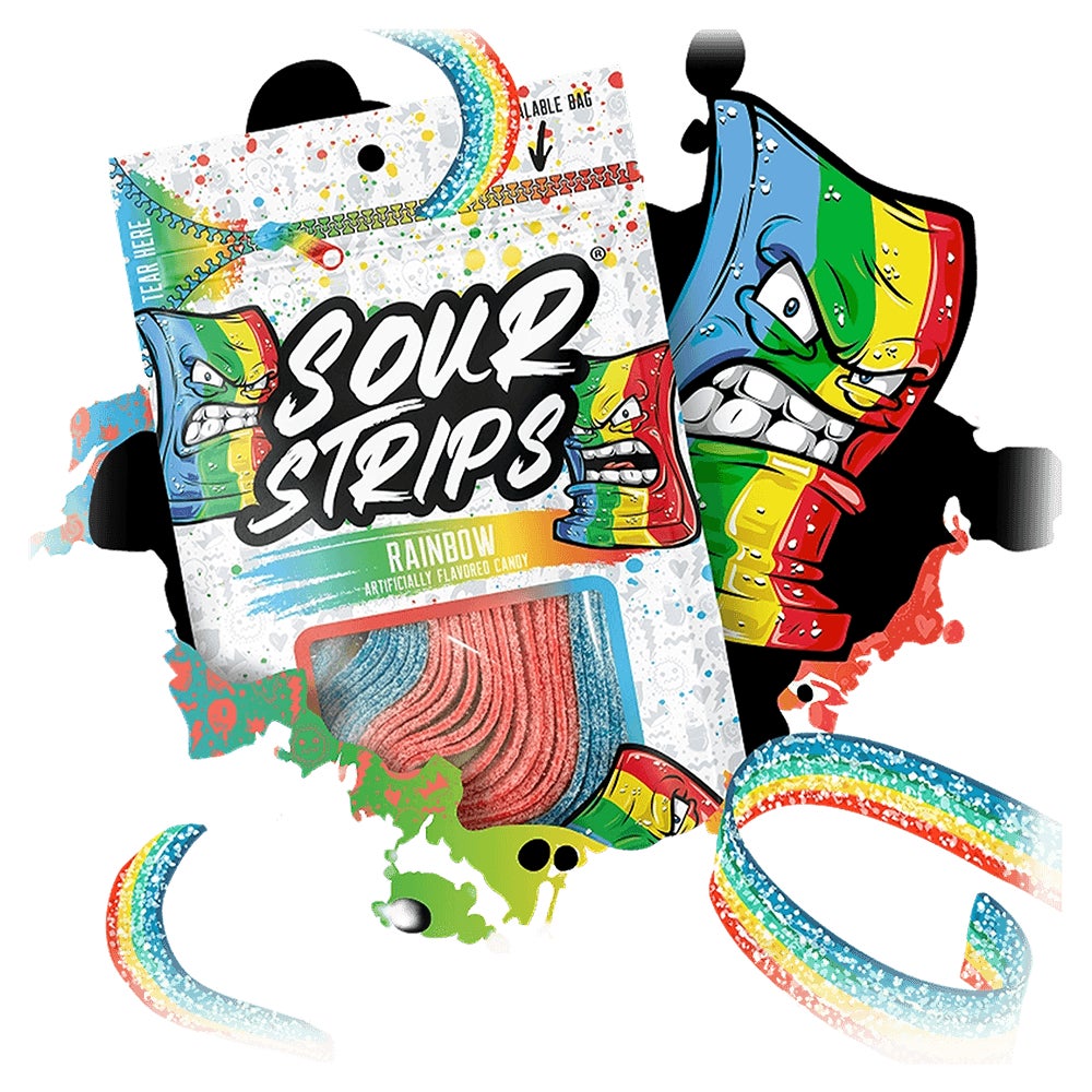sour strips rainbow flavored chewy candy