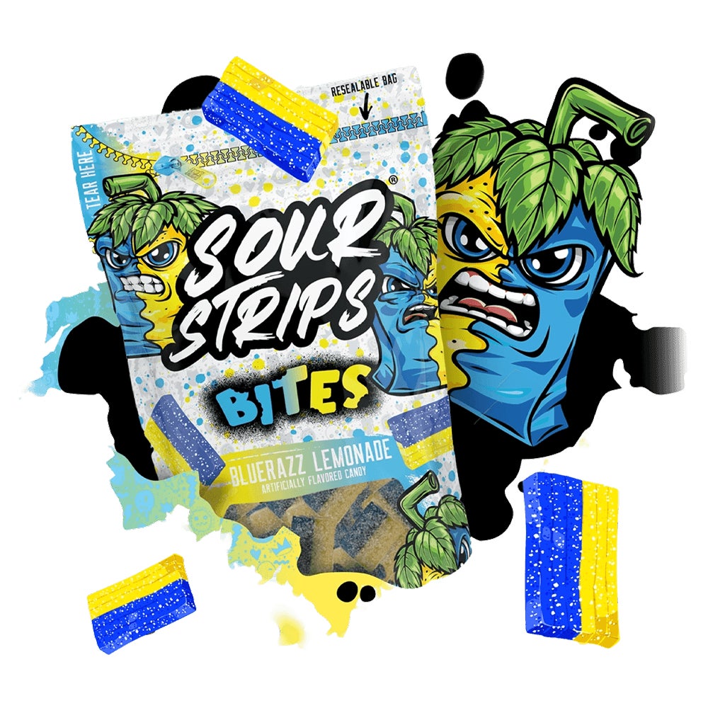 sour strips bites bluerazz lemonade flavored chewy candy