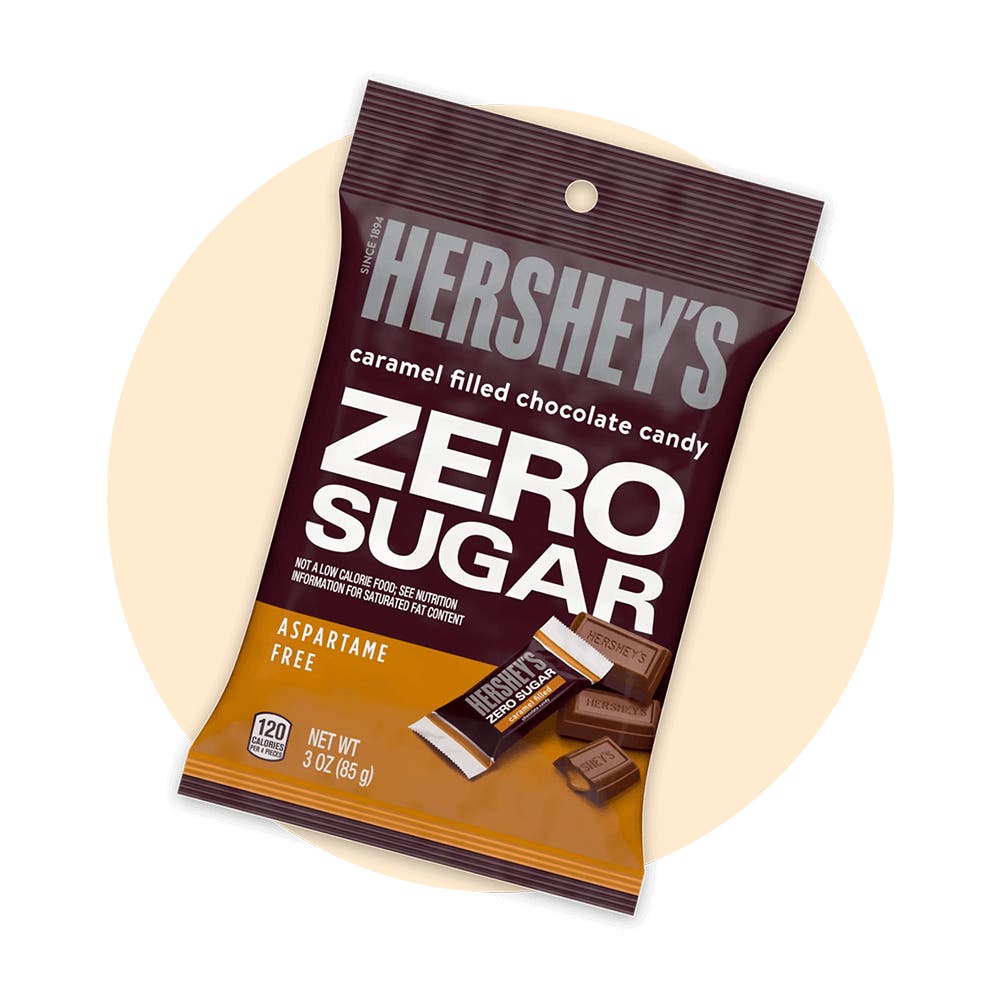 bag of hersheys zero sugar caramel filled chocolate candy