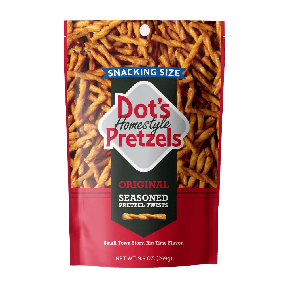 DOT'S HOMESTYLE PRETZELS Original Seasoned Pretzel Twists, 9.5 oz bag - Front of Package