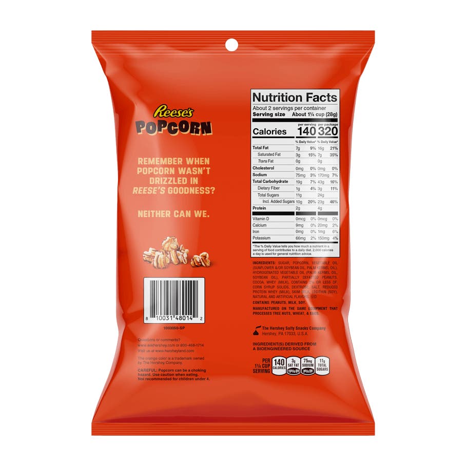 REESE'S Popcorn, 2.25 oz bag - Back of Package