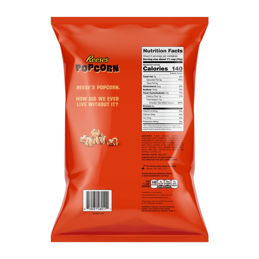 REESE'S Popcorn, 5.25 oz bag - Back of Package