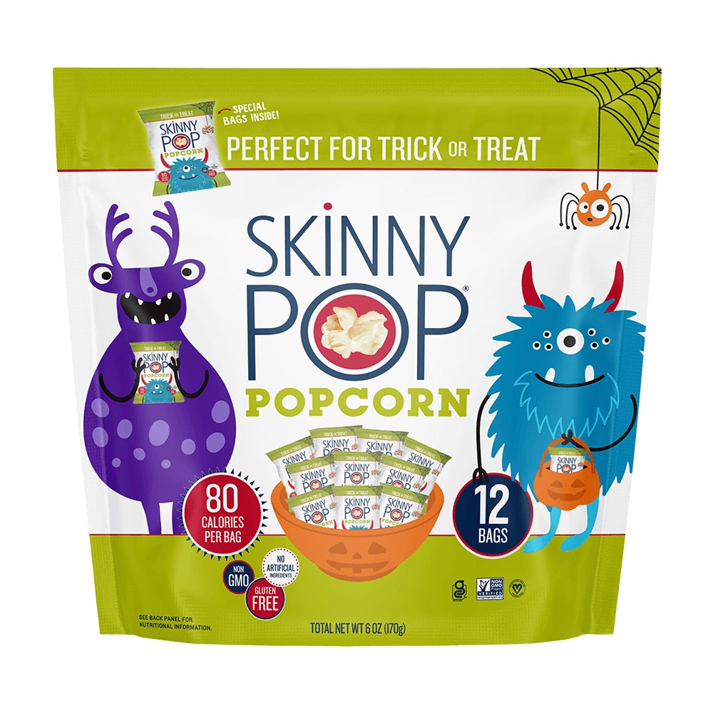 SKINNYPOP Halloween Original Popped Popcorn, 0.5 oz bag, 12 count - Front of Package