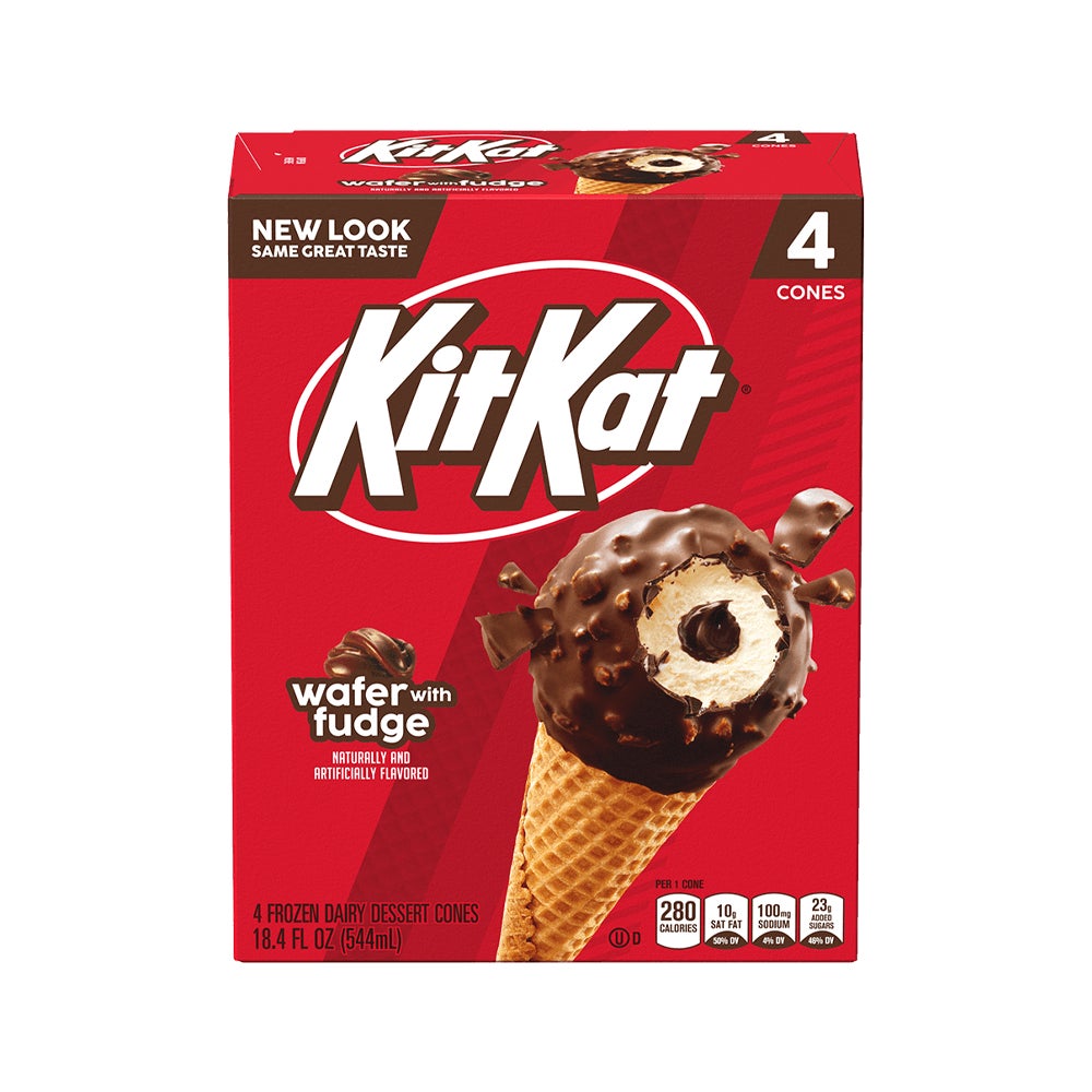 KIT KAT® Frozen Dairy Dessert Cones, 18.4 oz, 4 count box - Front of Package