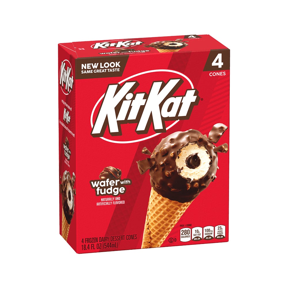 KIT KAT® Frozen Dairy Dessert Cones, 18.4 oz, 4 count box - Back of Package
