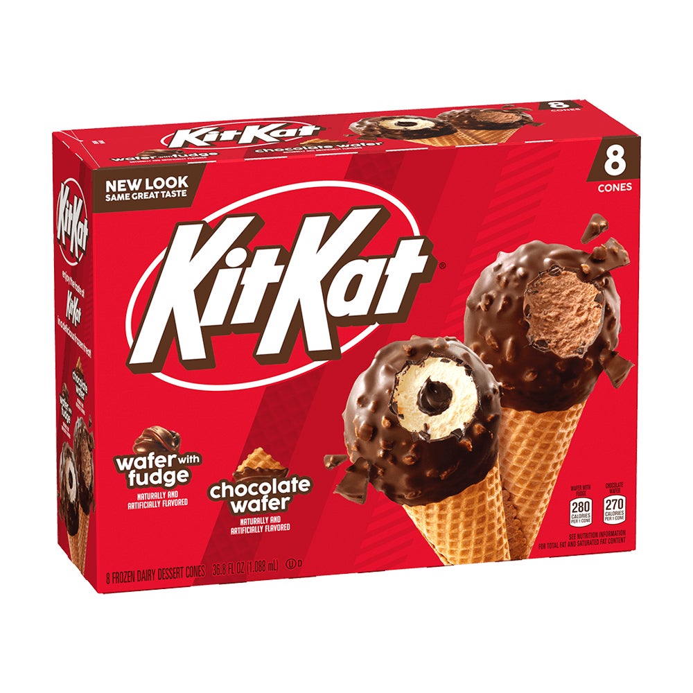 KIT KAT® Frozen Dairy Dessert Cones, 36.8 oz, 8 count box - Back of Package
