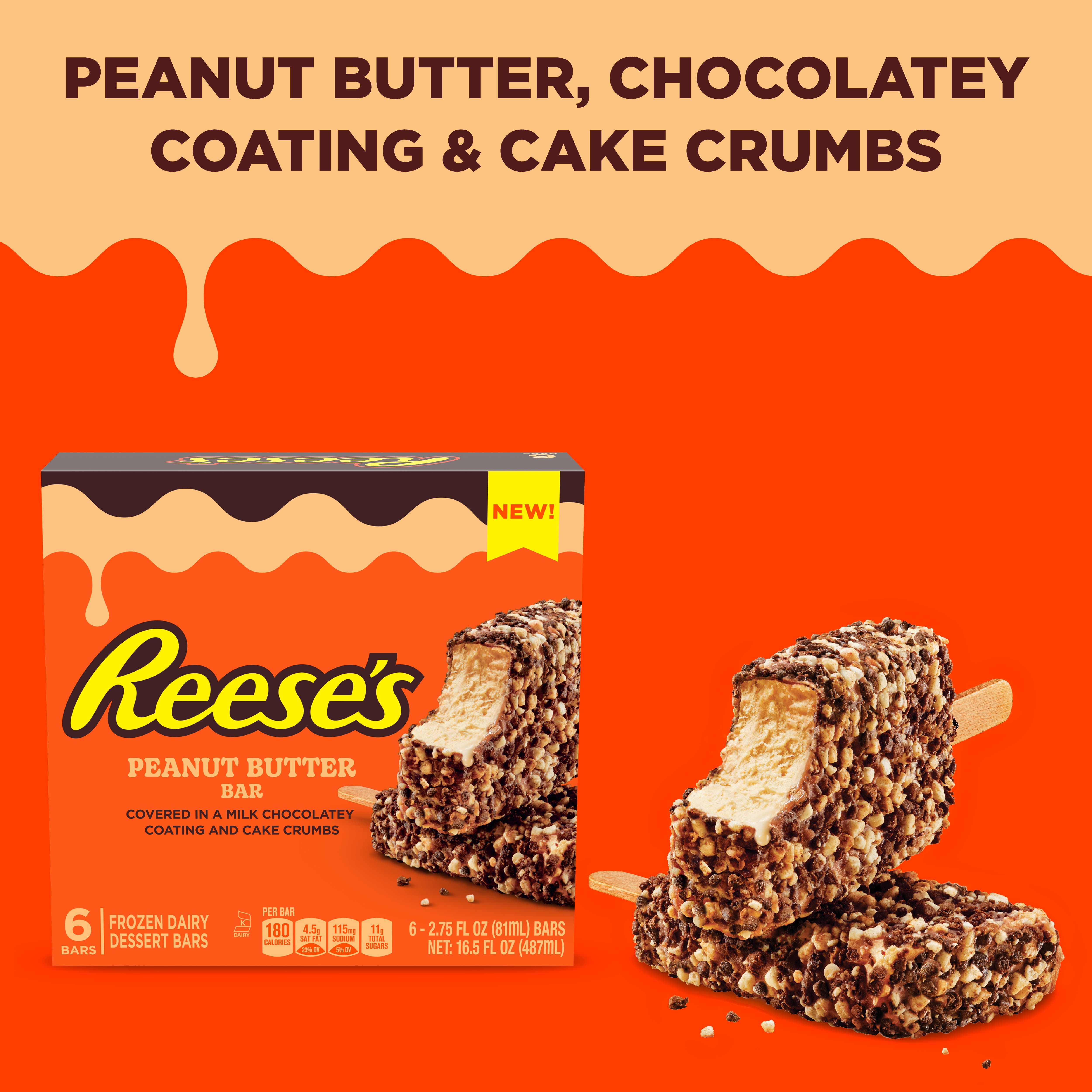 REESE'S Peanut Butter Frozen Dairy Dessert Bar, 2.75 oz, 6 count box - Front of Package - with Bars instead of swirl