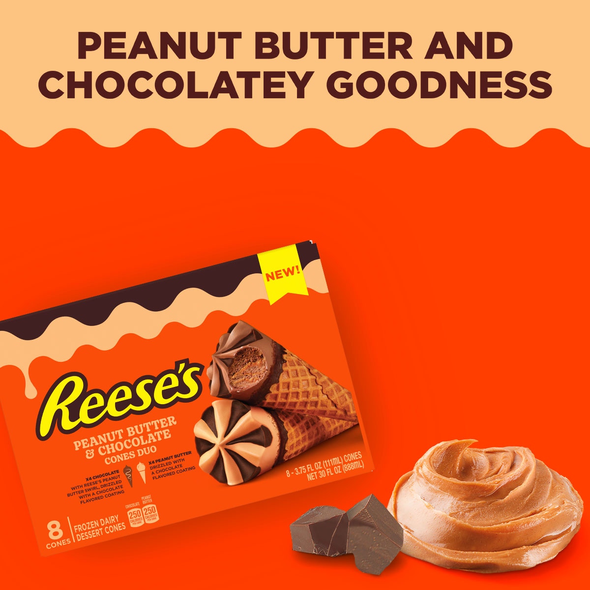 REESE'S Peanut Butter & Chocolate Duo Frozen Dairy Dessert Cones, 3.75 ...