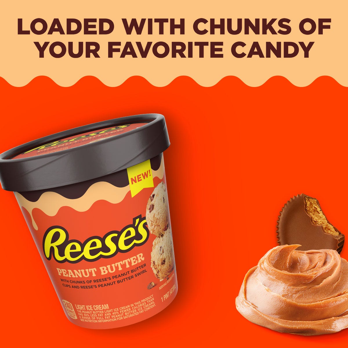 REESE'S Peanut Butter Light Ice Cream, 16 oz pint - Front of Package