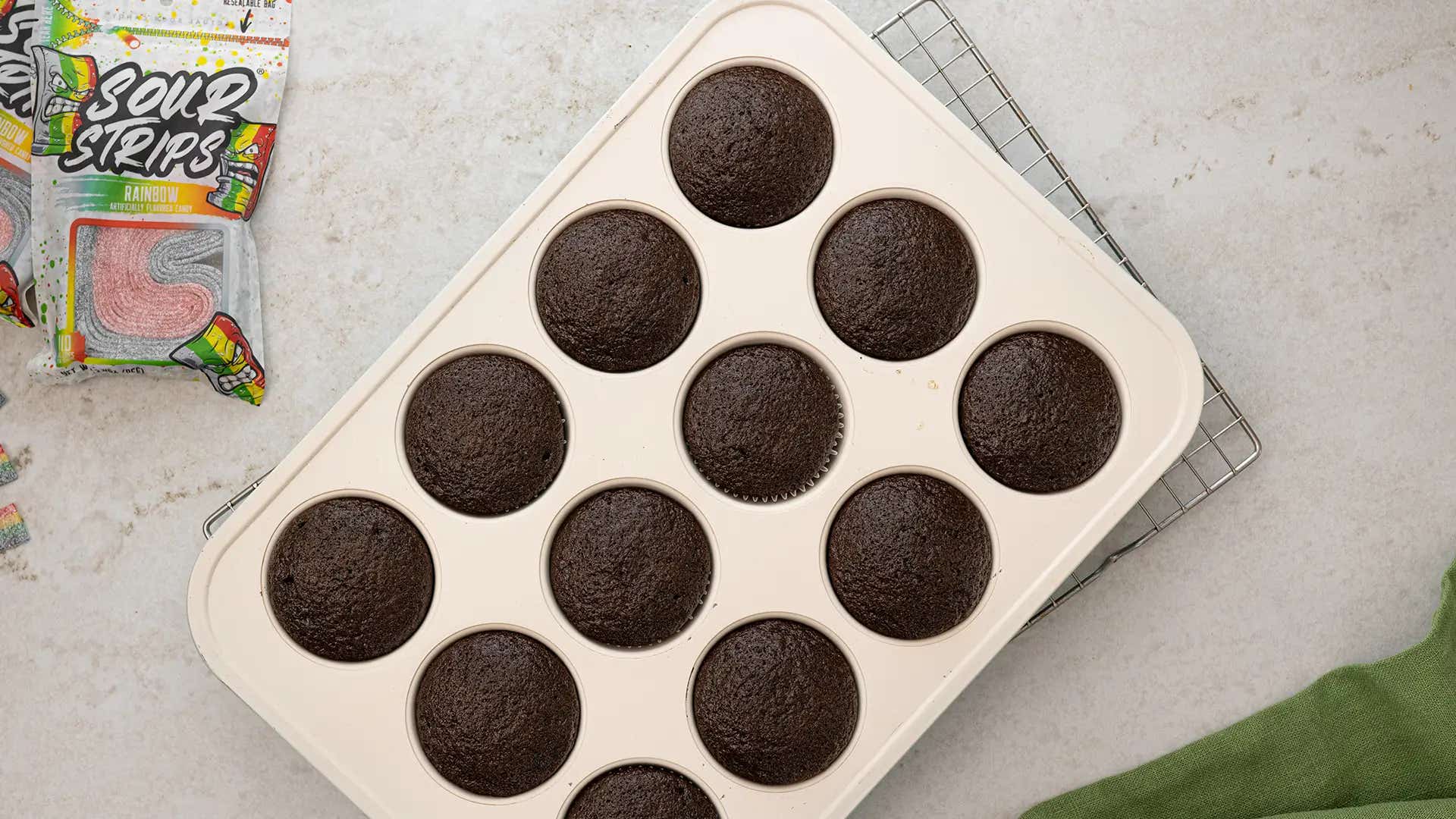 cupcakes taken out of oven