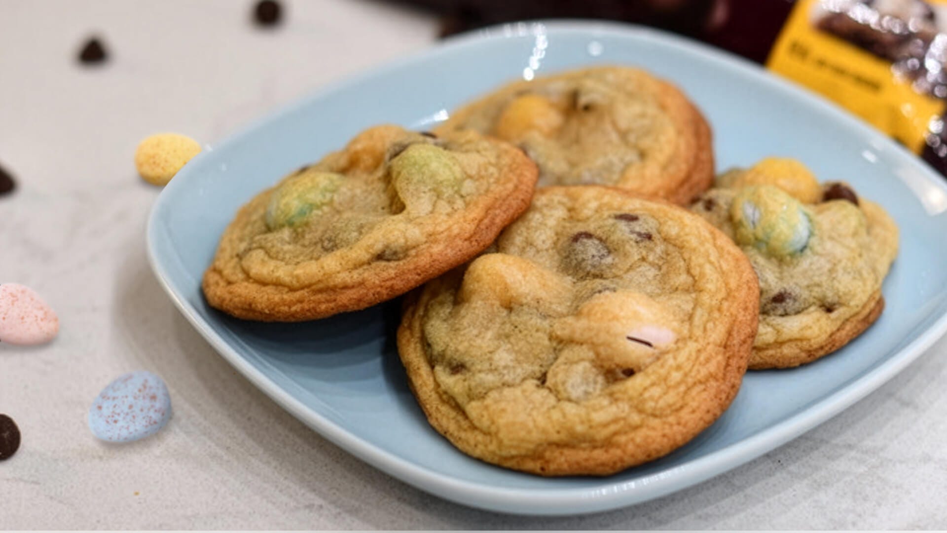 plate of cadbury mini egg cookies