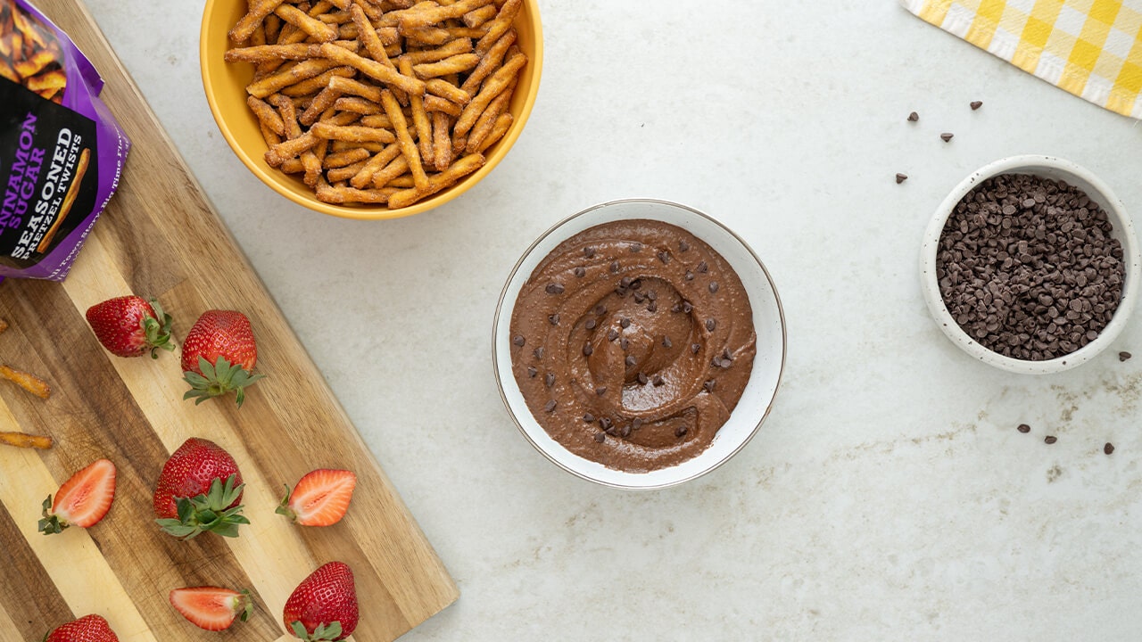 finished chocolate hummus topped with chocolate chips