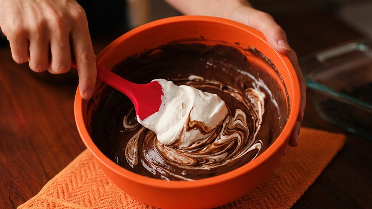 whipped topping folded into chocolate pudding