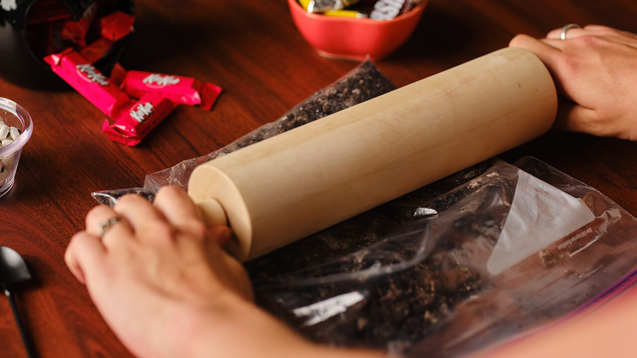 crushing chocolate cookies